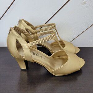 NEW Easy Street Alive5 Gold Satin Women's 7.5W Dress Sandals With Rhinestone 5CT